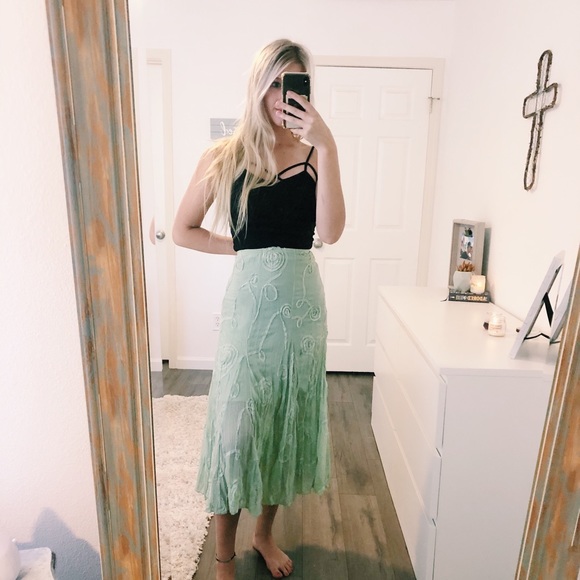Vintage Dresses & Skirts - Vintage mint green lace midi skirt size medium